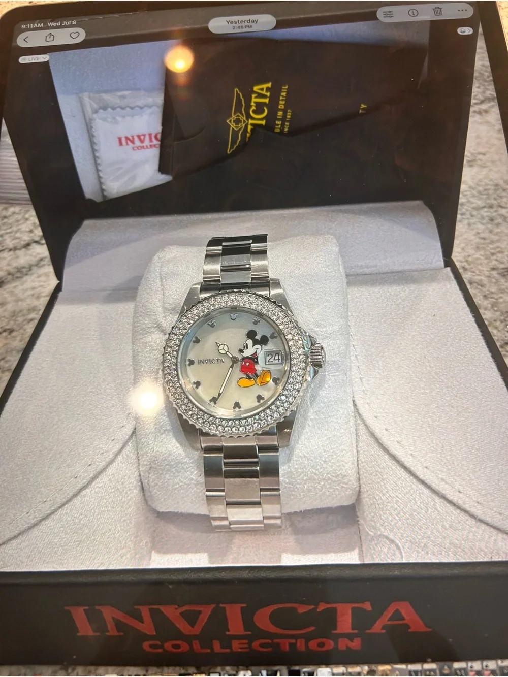 Invicta Silver-tone Mickey Mouse Crystal Bezel Watch